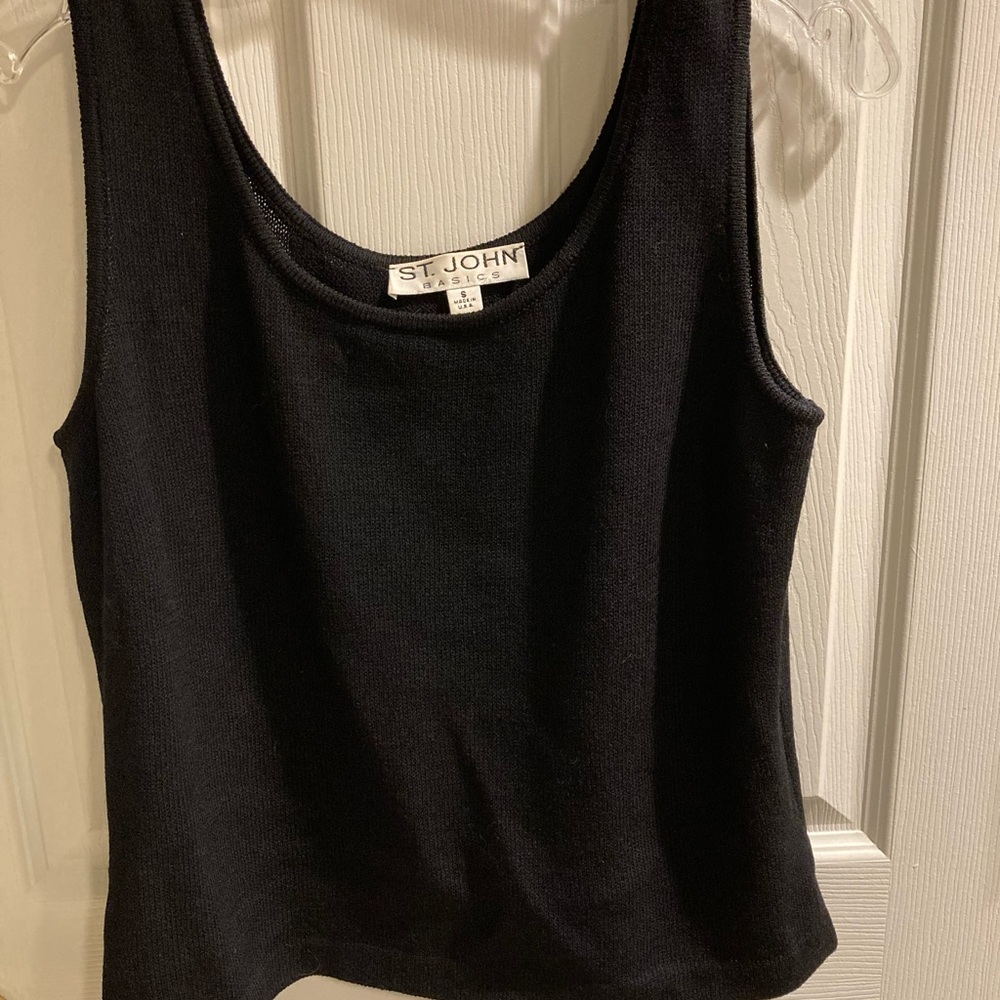 St. John black woven tank top. What more do you need! Size S, can fit med EUC